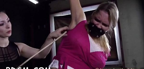  Gagged gal is punished with painful toy playing